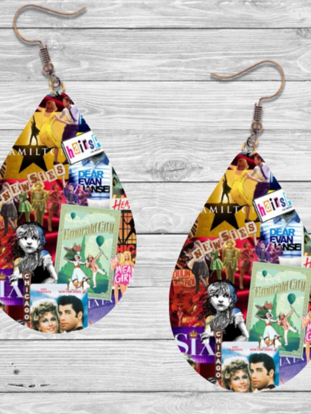 Broadway Musical Earrings: Wooden Teardrop Hypoallergenic Earrings